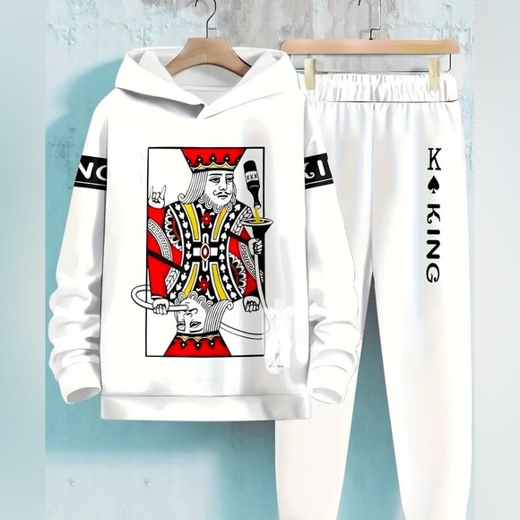 2 Piece: Poker King Print, Hoodie Tracksuit, NWOT - Picture 2 of 5